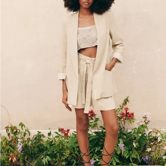 Zara Linen Relaxed Cuff Blazer - Picture 4 of 15